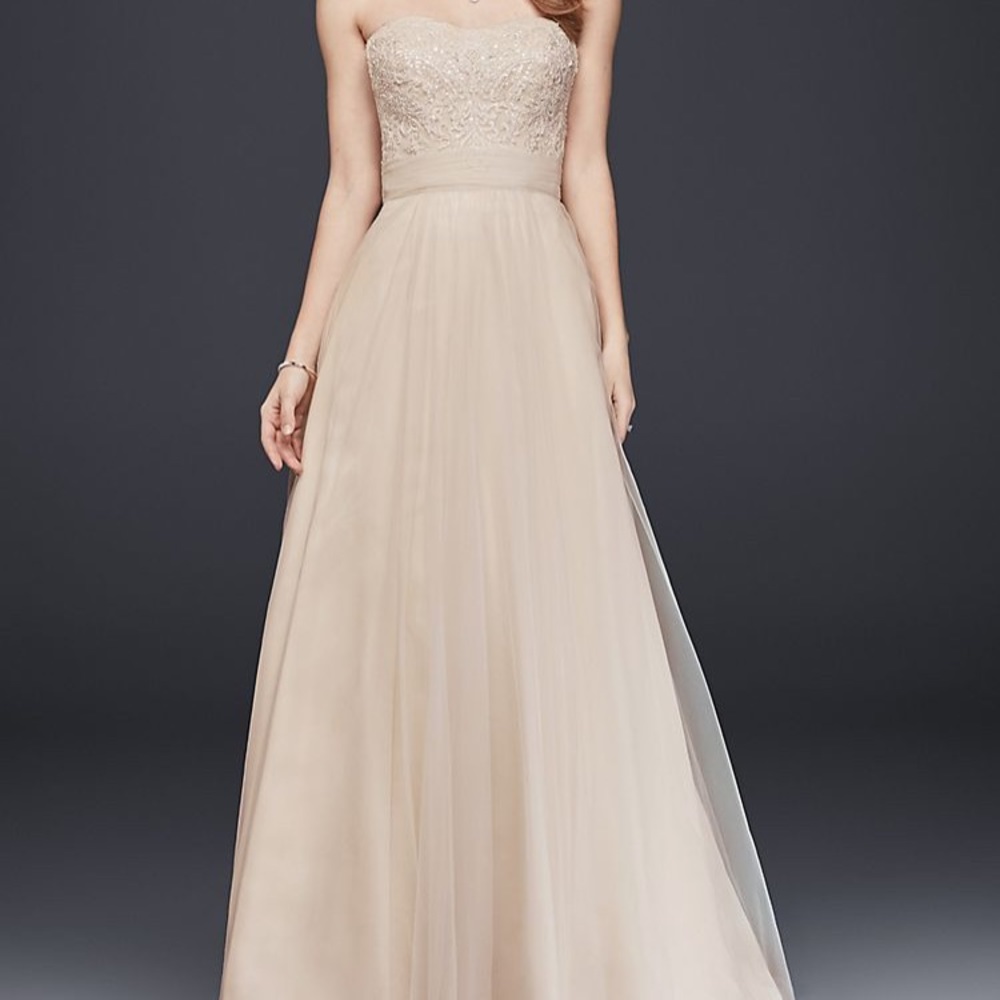 Strapless A-Line Beaded Lace Tulle Wedding Dress